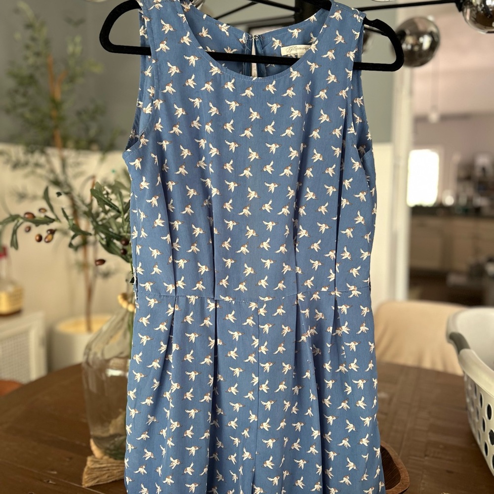 Blue romper with Bird Print